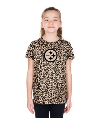Big Girls Tan Pittsburgh Steelers Mom Me Leopard T-Shirt