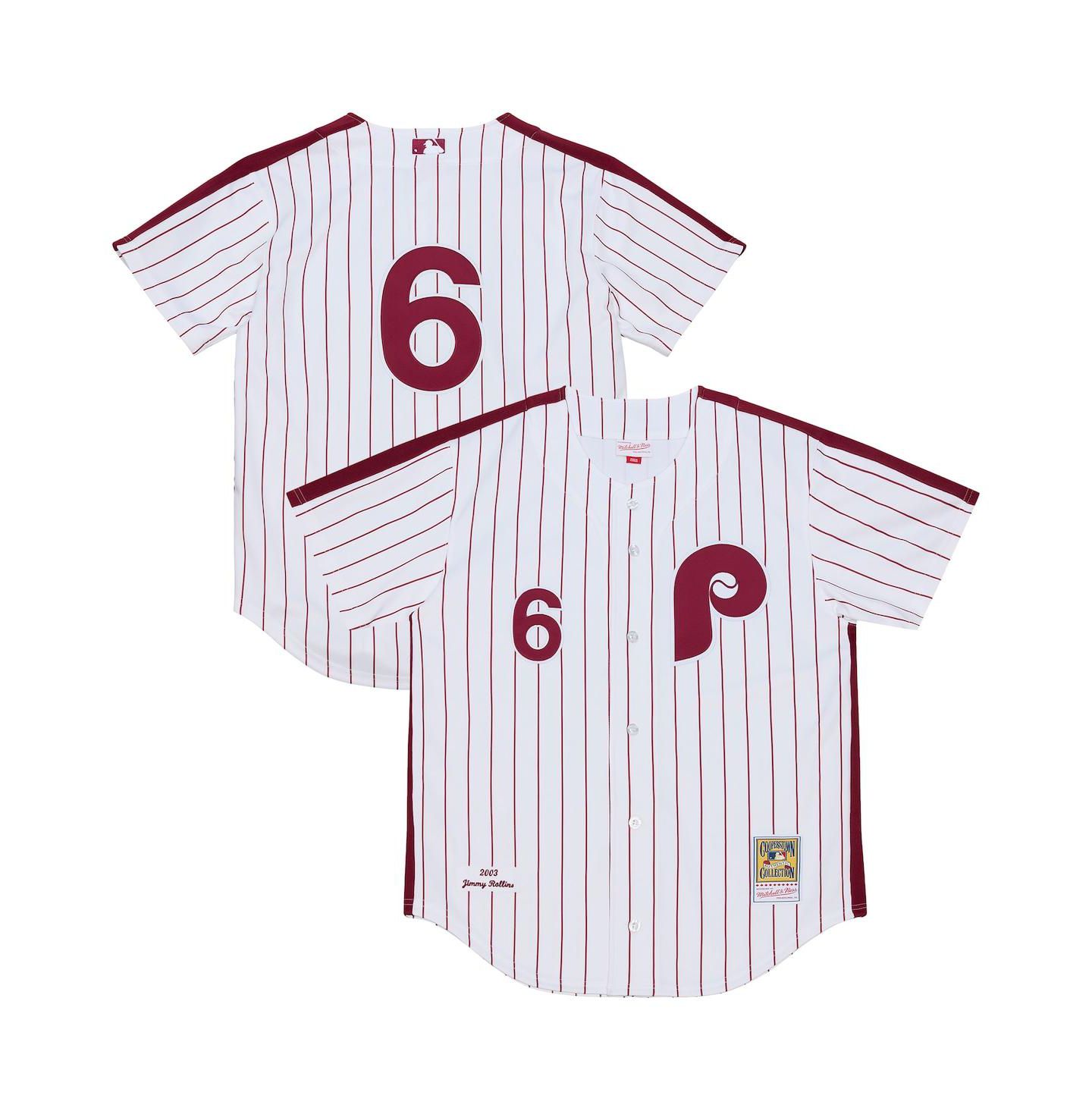 Мужской топ Mitchell & Ness Jimmy Rollins White Philadelphia Phillies 2003 Cooperstown Collection Authentic Jersey — фото 1