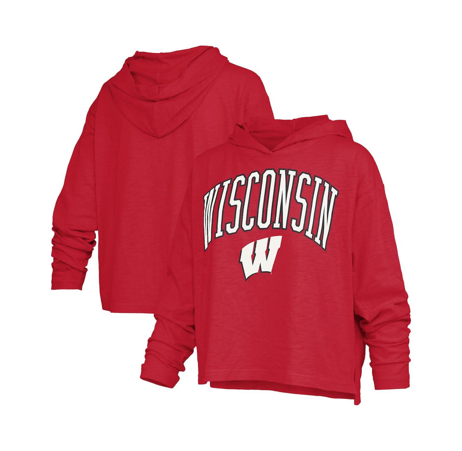 Women's Red Wisconsin Badgers Nelson Arch Over Logo Long Sleeve Hooded Slub T-Shirt