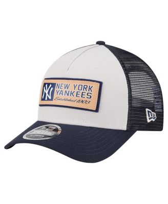 Men's Stone/Navy New York Yankees Text A-Frame Trucker 9FORTY Hat