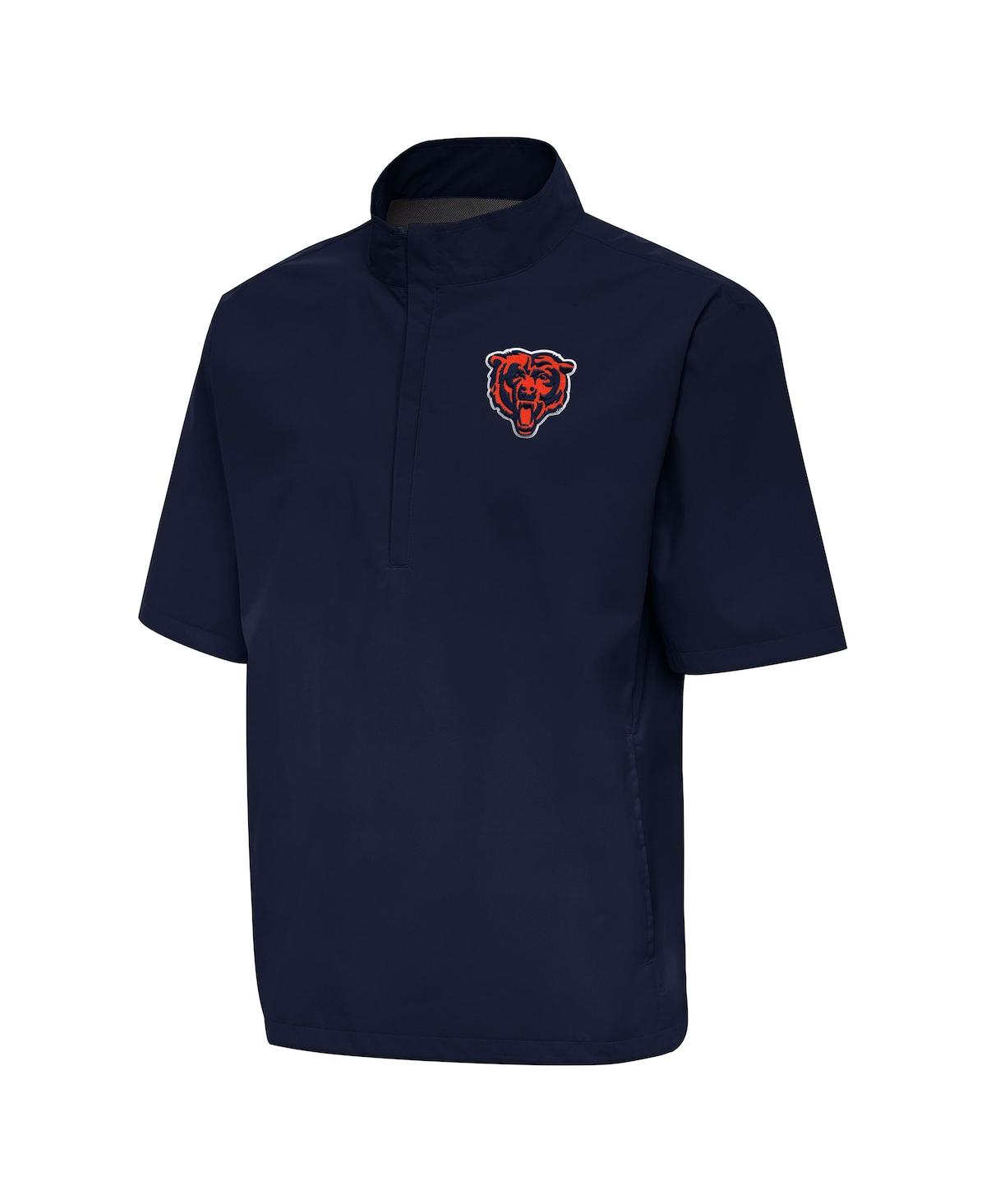 Antigua Men's Navy Chicago Bears Brisk Short Sleeve Quarter-Zip Windshirt Jacket - Navy