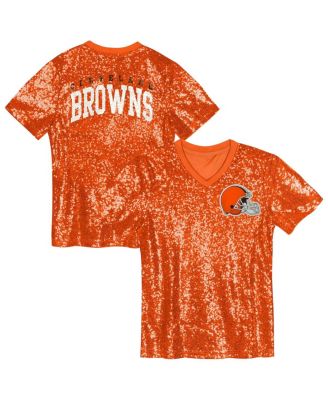 Big Girls Orange Cleveland Browns Wordmark Sequin V-Neck Top