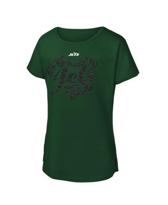 Big Girls Green New York Jets Script Heart Dolman T-Shirt