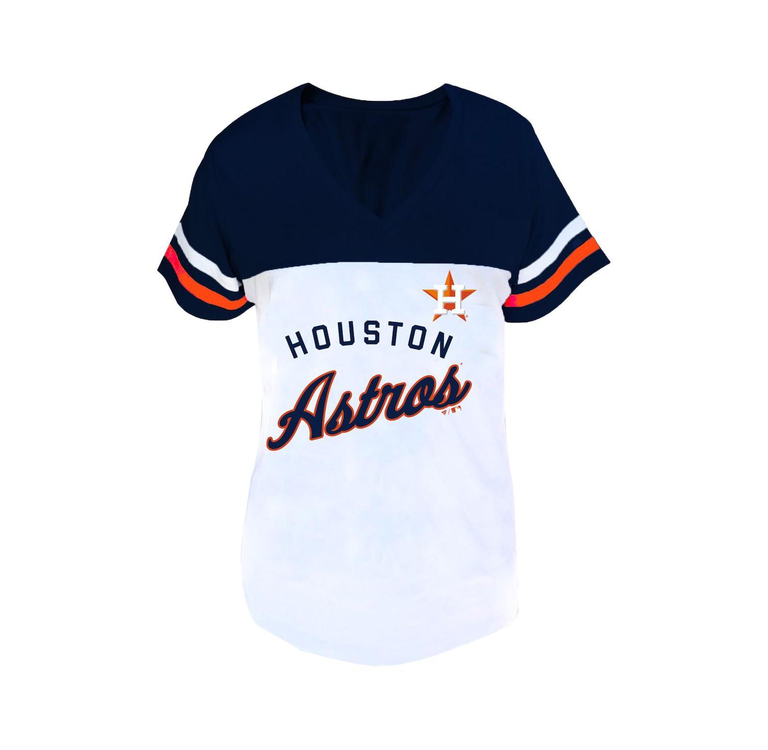 Women's White/Navy Houston Astros Plus Size Two-Stripe V-Neck T-Shirt