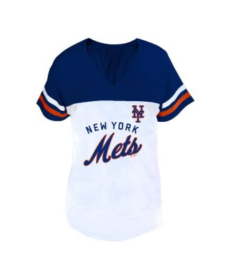 Women's White/Royal New York Mets Plus Size Two-Stripe V-Neck T-Shirt