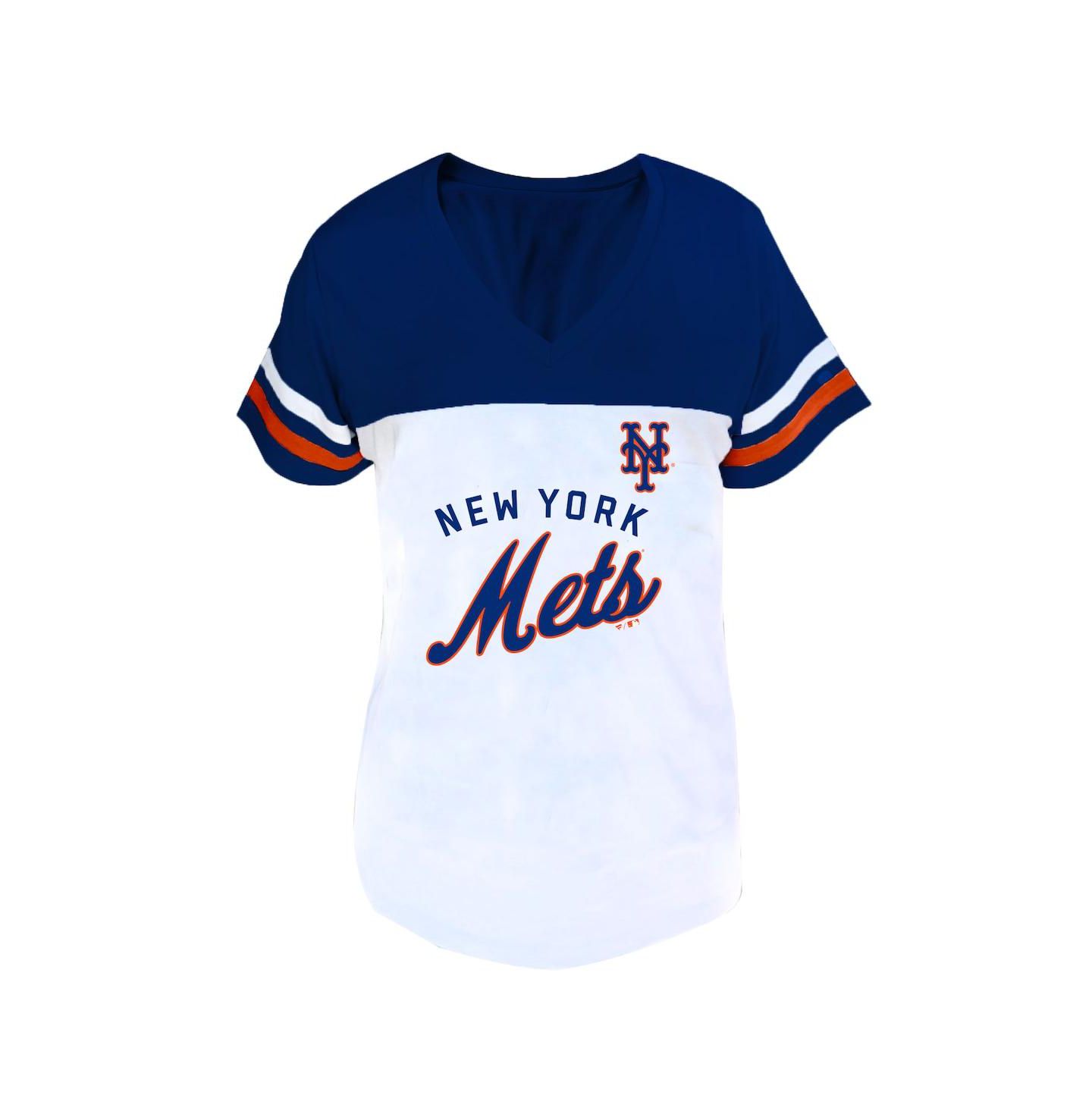 Женская футболка Fanatics White/Royal New York Mets Plus Size Two-Stripe V-Neck — фото 1