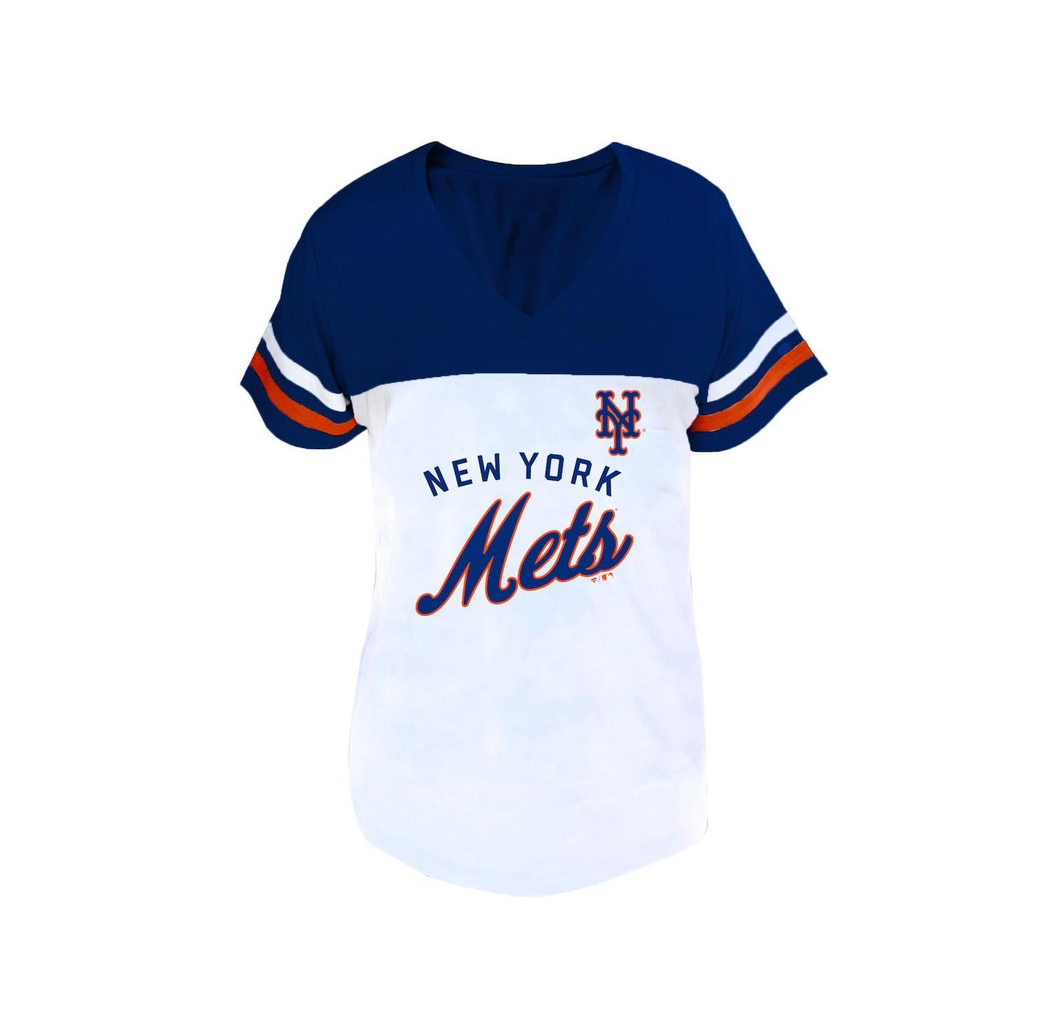 Women's White/Royal New York Mets Plus Size Two-Stripe V-Neck T-Shirt