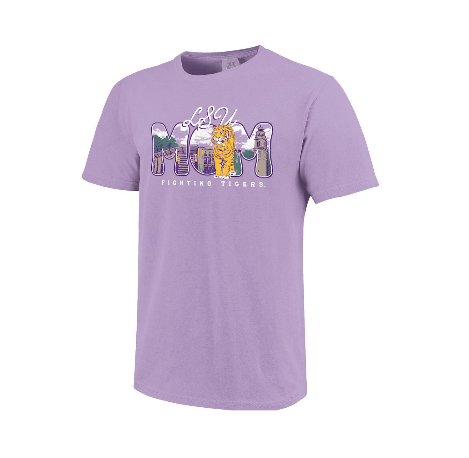 Women's Purple LSU Tigers Comfort Colors Campus Drawing Mom T-Shirt