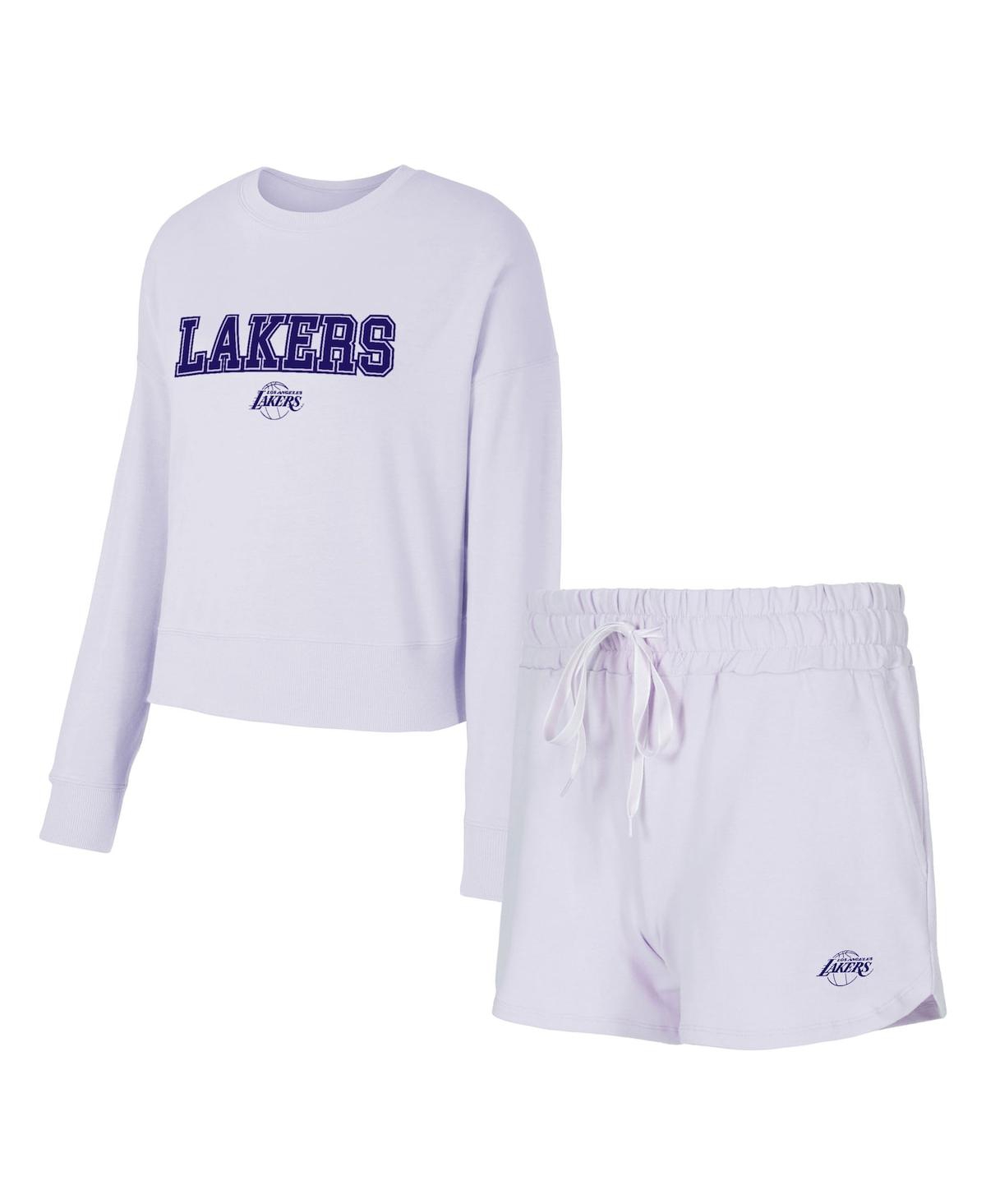 Concepts Sport Women's 2-Piece Light Purple Los Angeles Lakers Elevation Tri-Blend Long Sleeve Top and Shorts Set - Light Purple