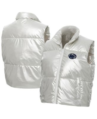 Women's Silver Penn State Nittany Lions Metallic Cropped Full-Zip Sleeveless Puffer Vest