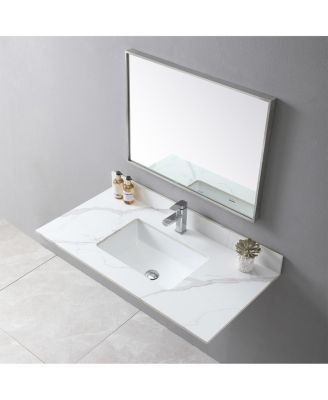 Sintered Stone Vanity Top with Backsplash, Rectangular Undermount Sink, Pre-Drilled Faucet Hole, 31/37/43 Inch for Standard Bathroom Cabinet