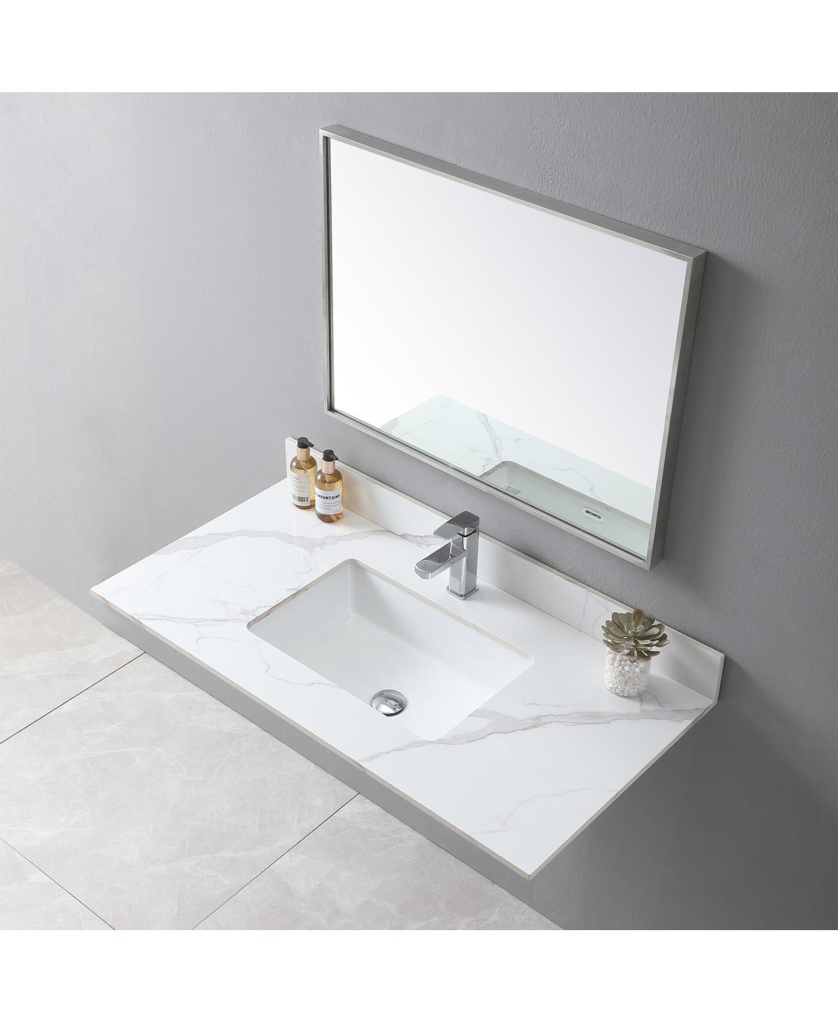 Sillysis Sintered Stone Vanity Top with Backsplash, Rectangular Undermount Sink, Pre-Drilled Faucet Hole