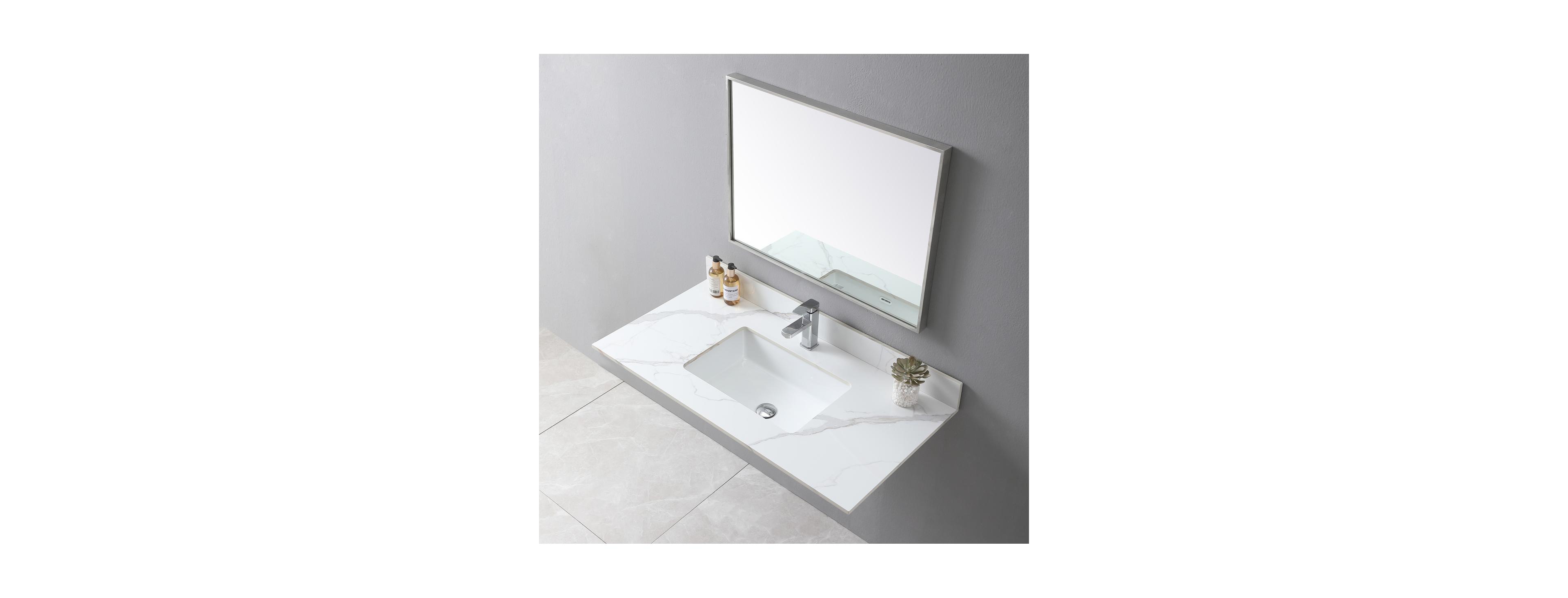 Sillysis Sintered Stone Vanity Top with Backsplash, Rectangular Undermount Sink, Pre-Drilled Faucet Hole