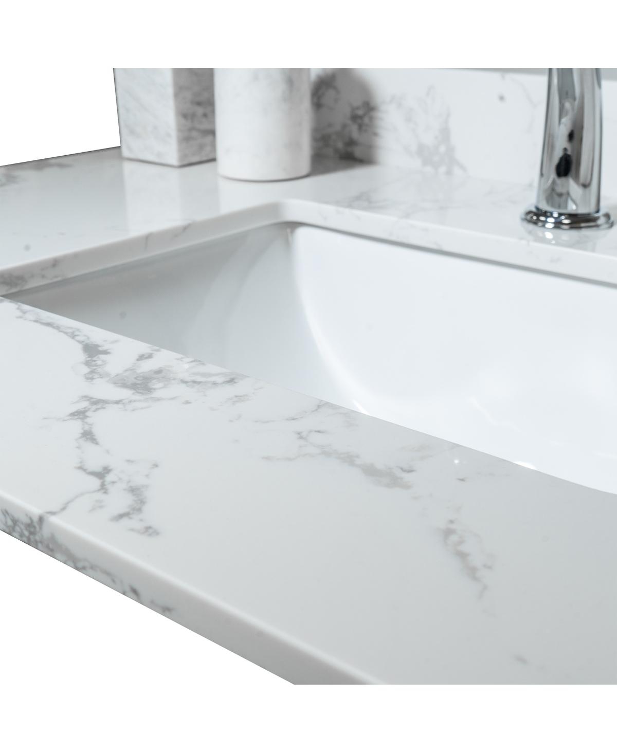 Sillysis 31/37/43 Inch Carrara Marble Stone Bathroom Vanity Top with Rectangular Undermount Sink and Backsplash