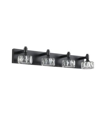 Modern 4 Light LED Vanity Light Fixture with Crystal Glass Shades Bathroom Wall Sconce for Elegant Contemporary Home Decor