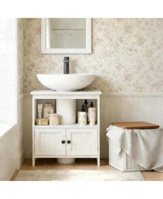 23.5 Inch Farmhouse Under Sink Bathroom Storage Cabinet with Door and Open Shelf, Space Saving Engineered Wood Organizer