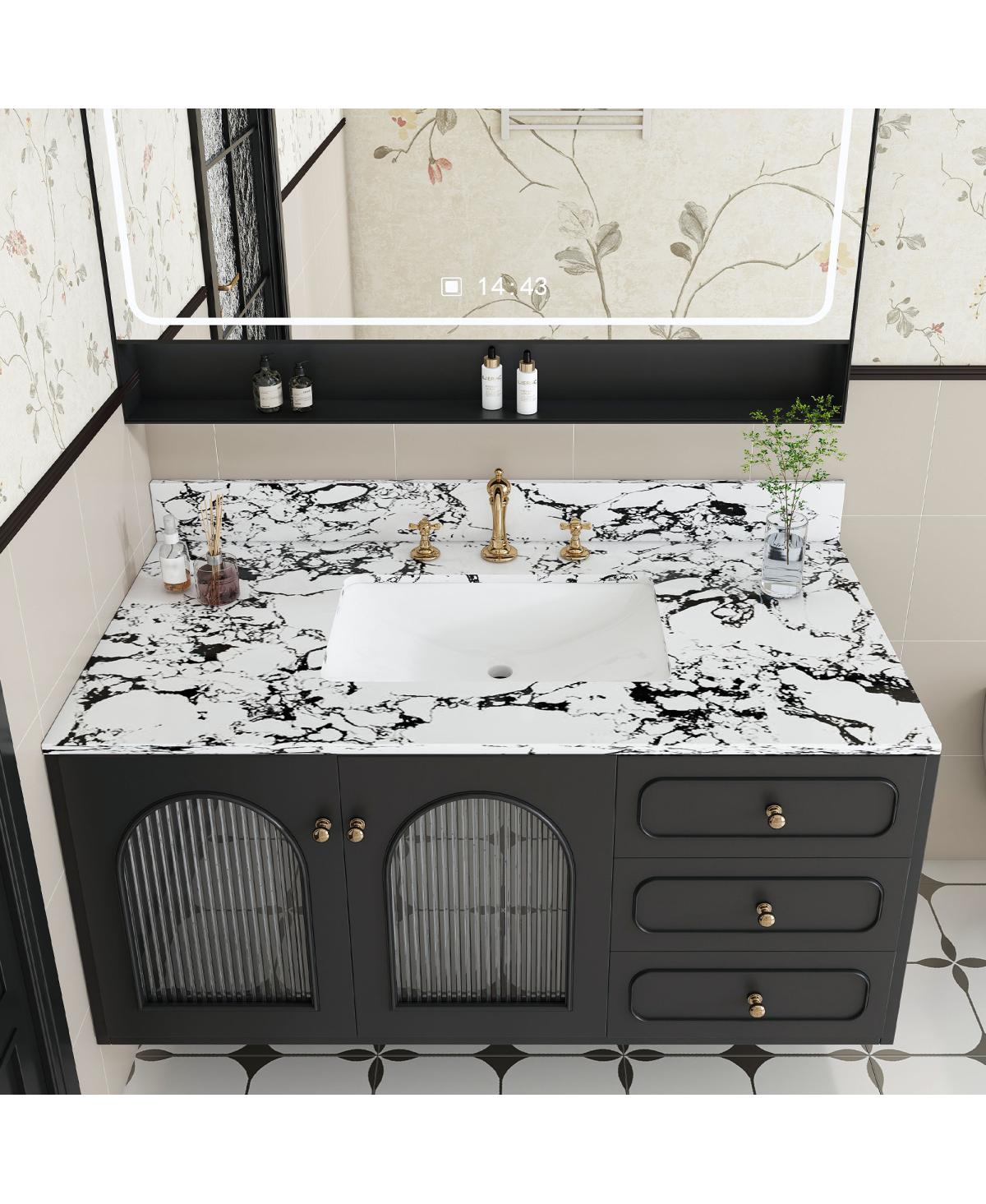 Sillysis 31/37/43/49 Inch Artificial Marble Bathroom Vanity Top with Rectangular Undermount Sink, Overflow, 4 Inch Backsplash, 3 Faucet Holes
