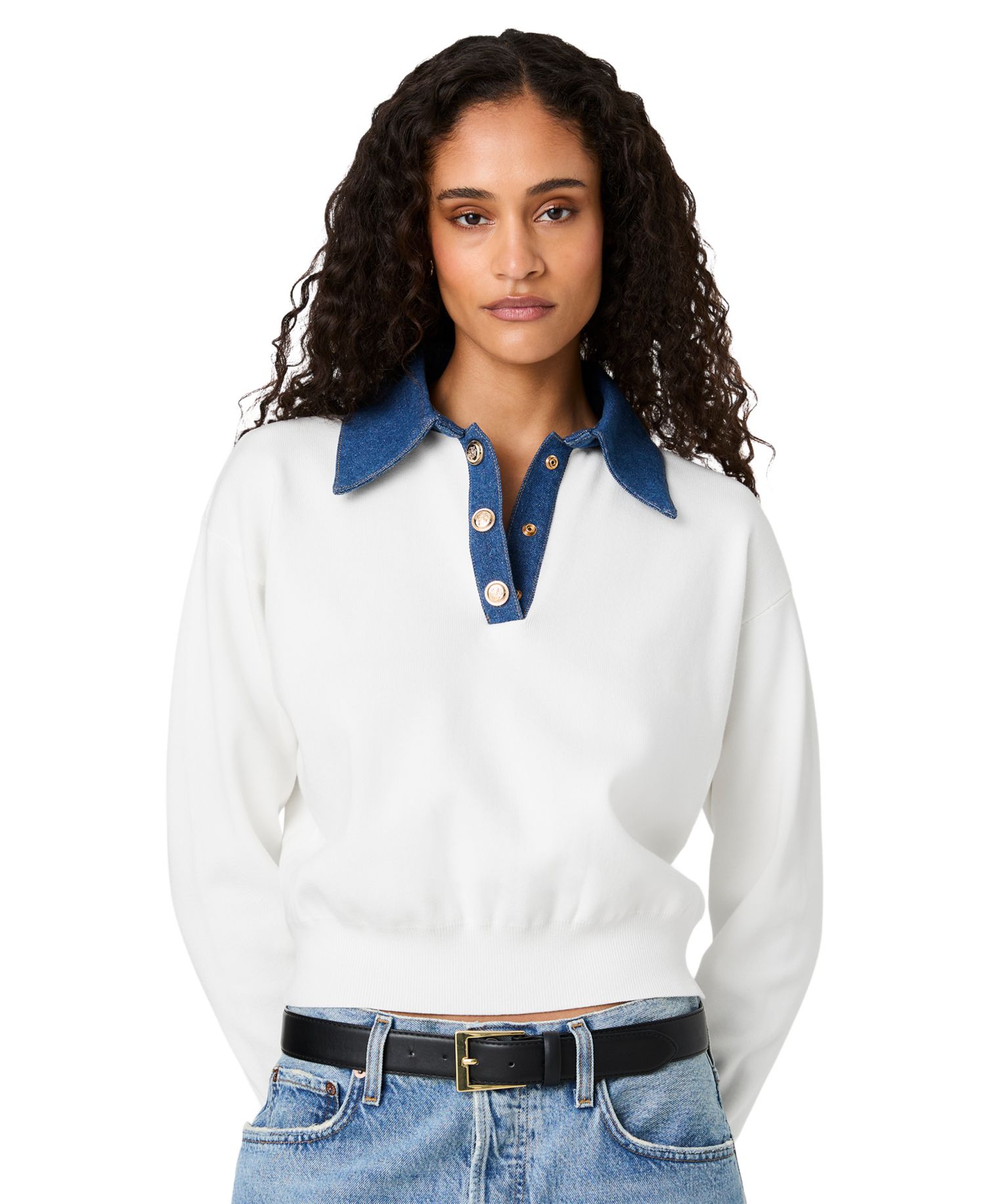 Women's Denim Knit Collared Sweater