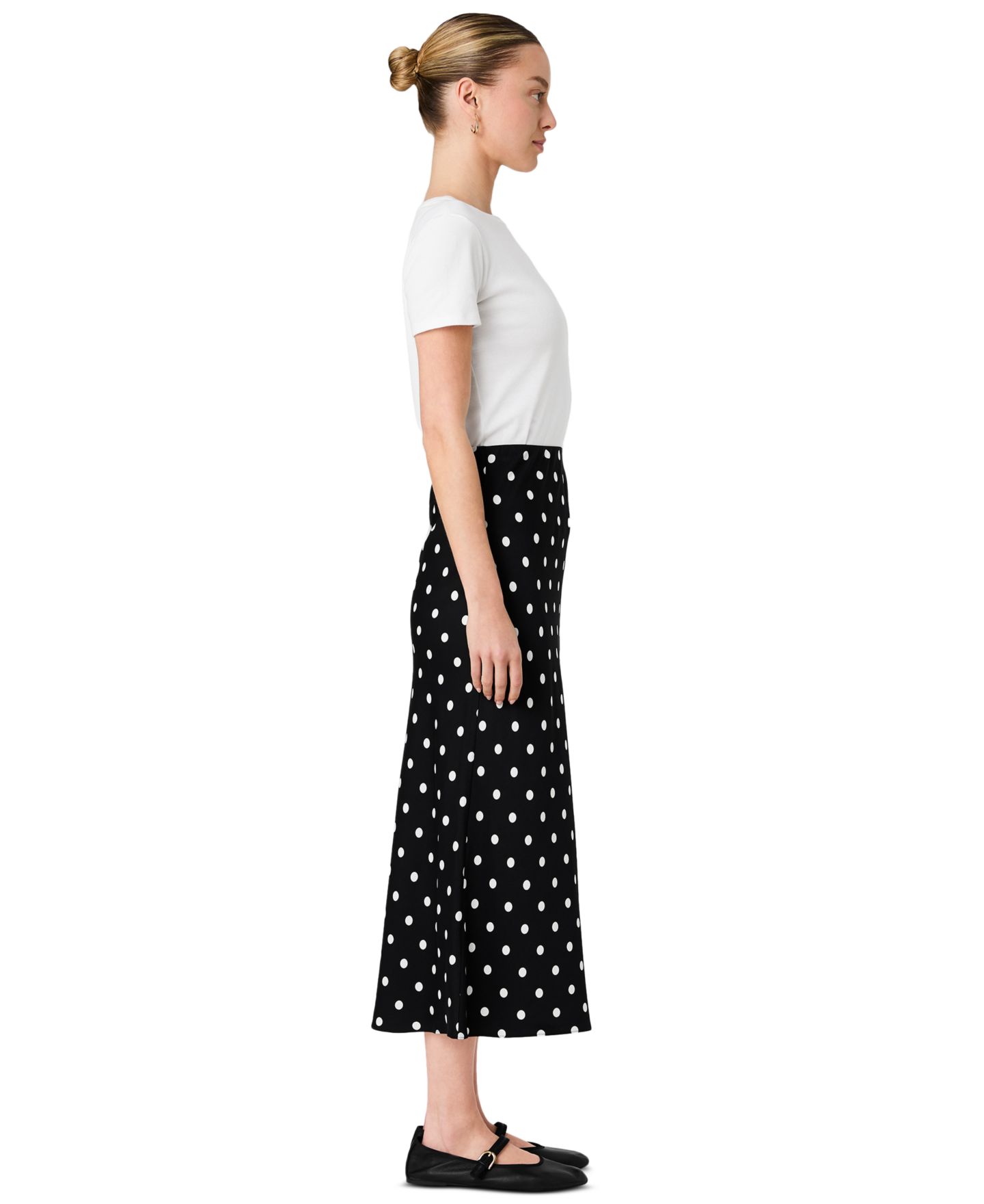 Женская юбка French Connection Ennis Satin Polka Dot Pull-On Midi, цвет: Чёрный / Белый — фото 5