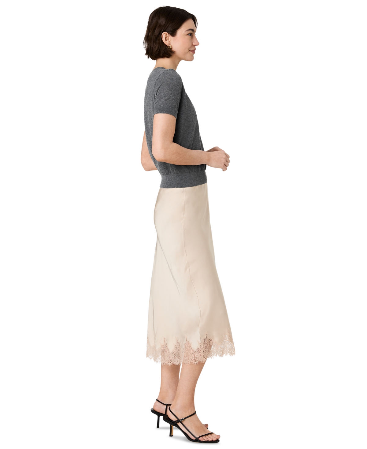 French Connection Women's Ennis Satin Lace Midi Skirt