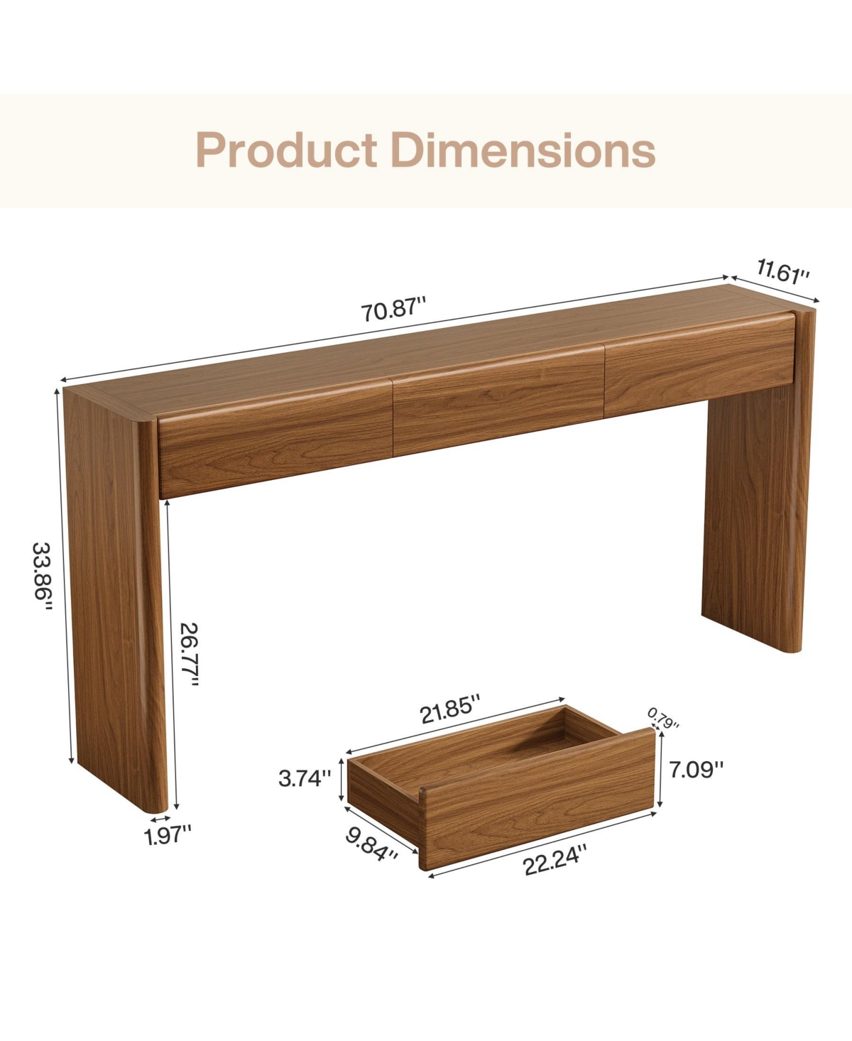 Slickblue Entryway Console Table with 3 Drawers, Wooden Sofa Table