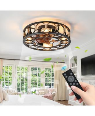 Caged Ceiling Fan with Lights Remote Control, Low Profile Flush Mount 5 LED Bulbs Ceiling Fans