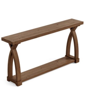 Narrow Solid Wood Sofa Console Table with 2-Tier Storage for Entryway