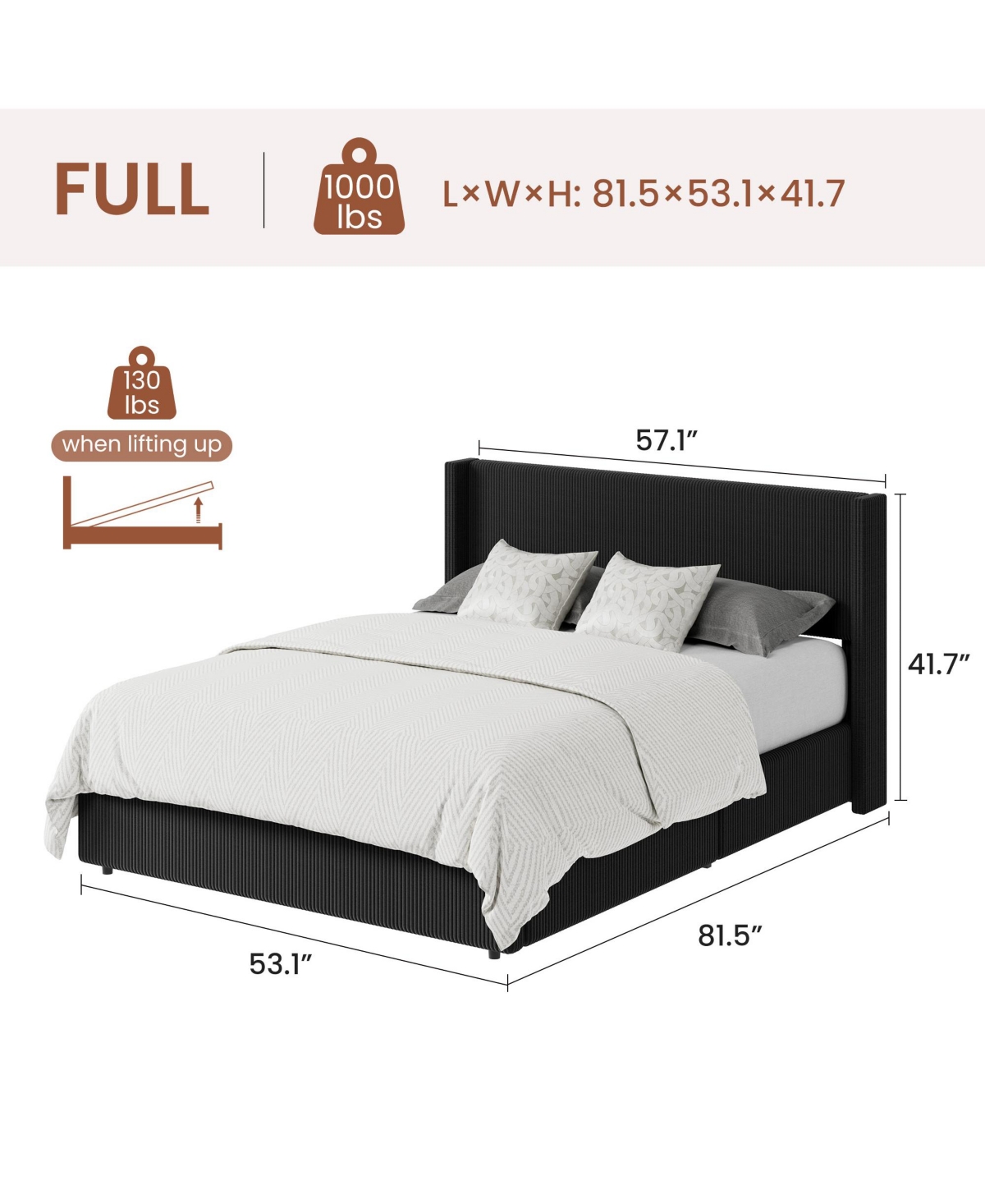 homfan Lift Up Storage Bed, Modern Corduroy Upholstered Platform Bed Frame with Wingback Headboard, Gas Hydraulic Storage