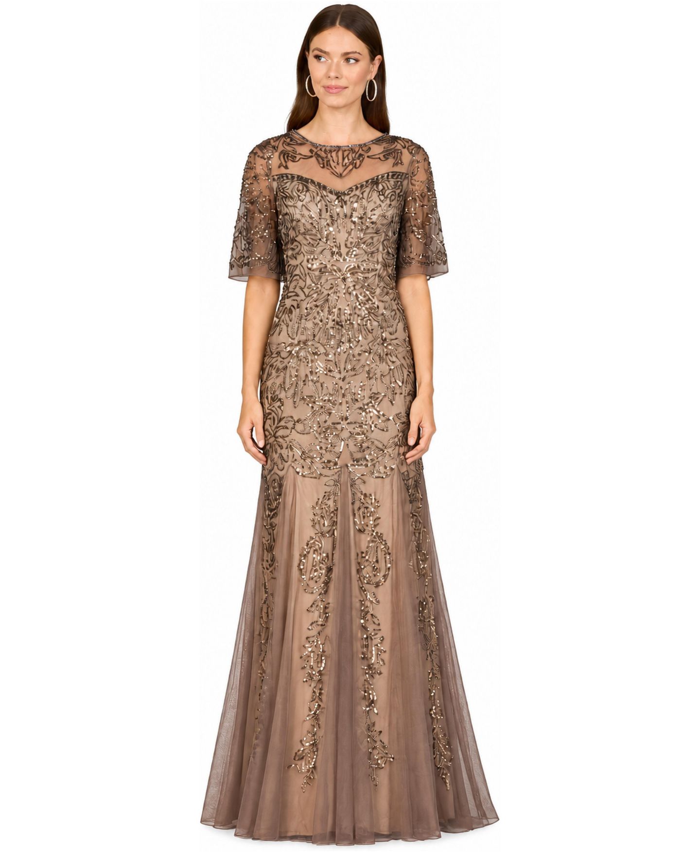 Женские платья Lara Short Sleeve Sheath Beaded Gown, цвет: Бронзовый — фото 3
