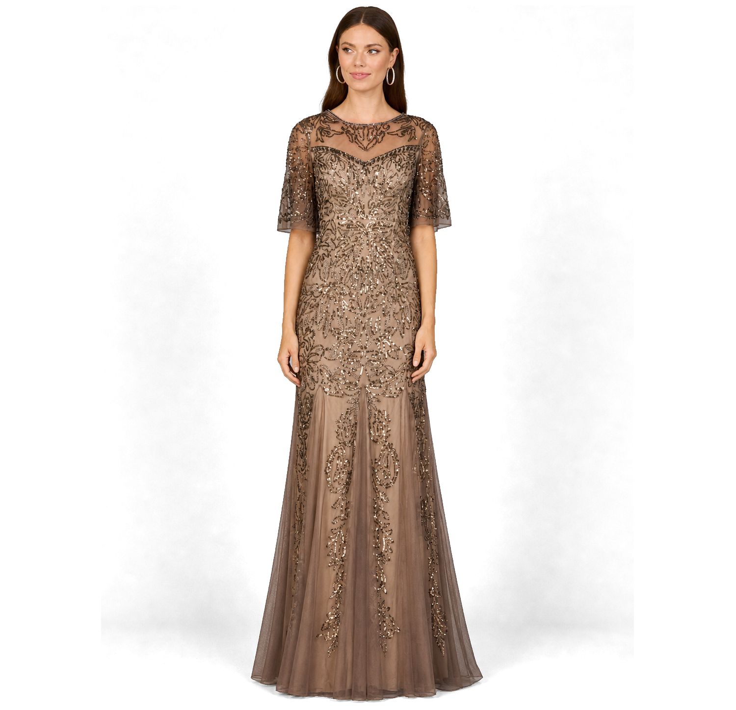 Women's Short Sleeve Sheath Beaded Gown
