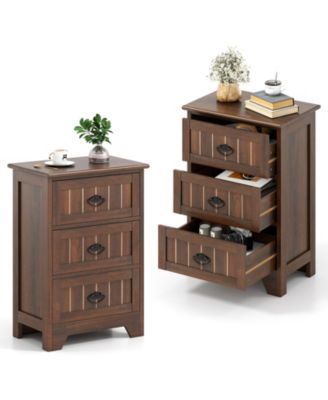 2-Piece 3 Drawers End Table Nightstand Bedroom Storage Wood Slide