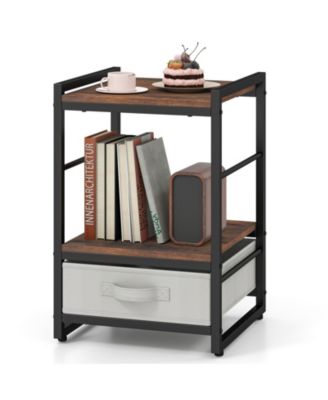 Nightstand Industrial Bedside Table w/ Open Storage Shelf and Fabric Drawer