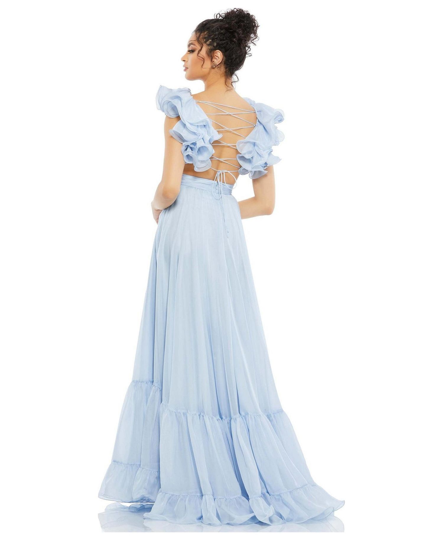 Women's Ruffle Tiered Cut-Out Chiffon Gown