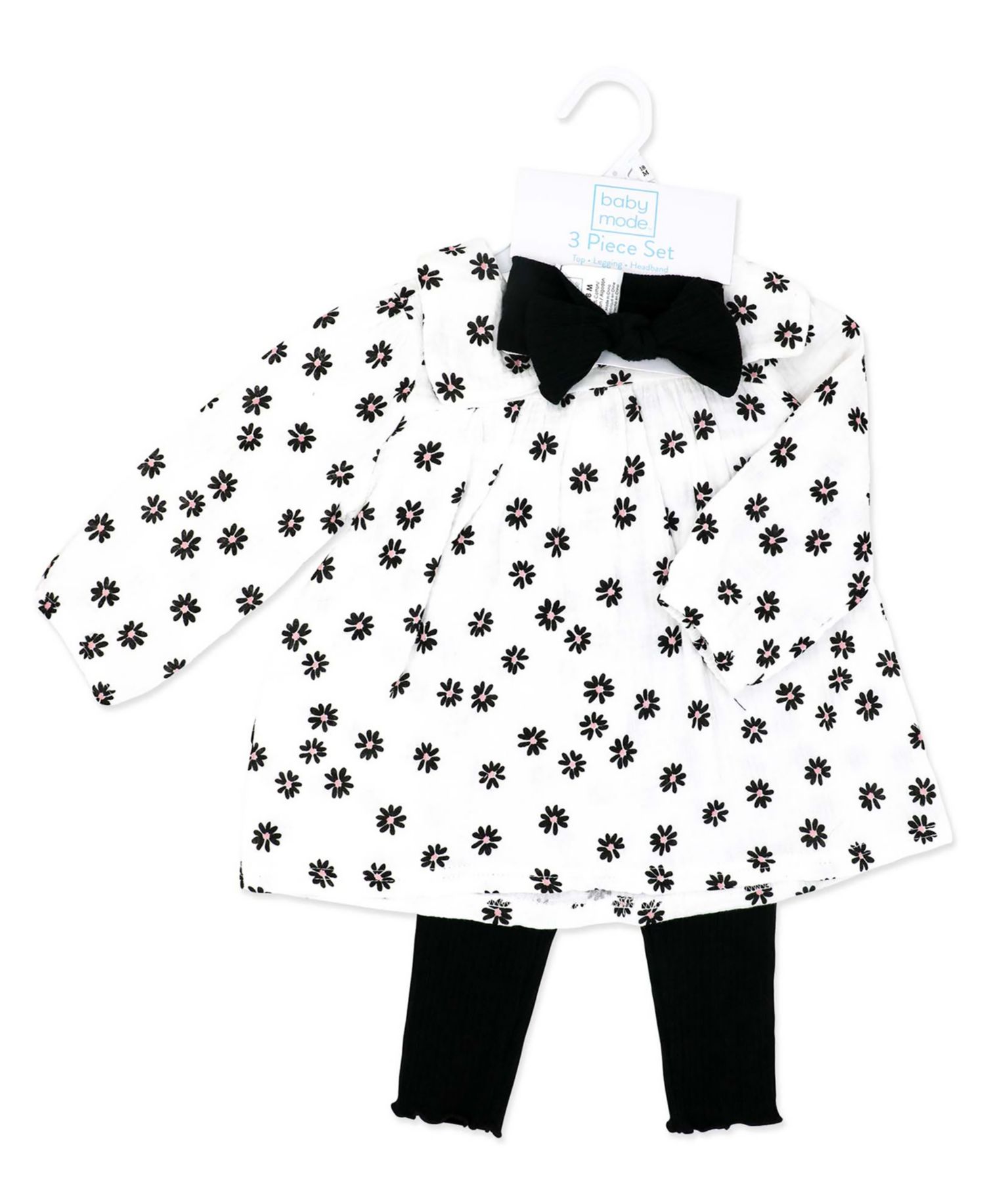 Baby Girls' Long-Sleeve Top, Pant and Headband, 3-Piece Set