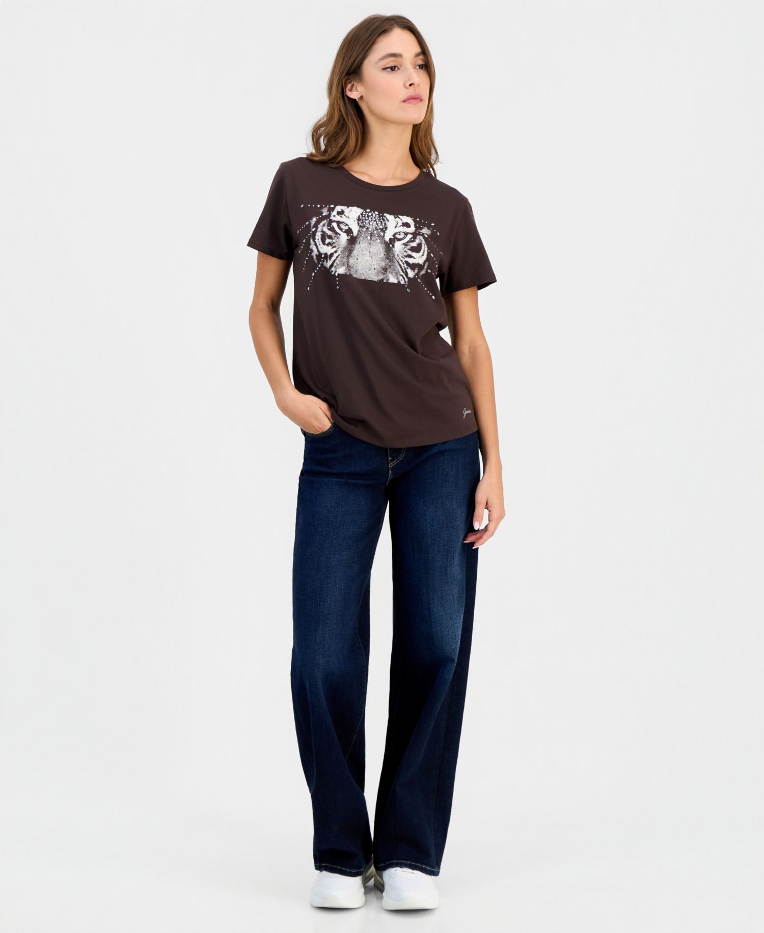 Women's Tiger Eyes Graphic Crewneck Cotton Easy T-Shirt