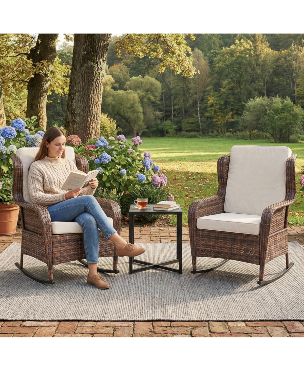 gaomon All-Weather Pe Rattan Rocking Chair, Outdoor Wicker Rocker for Patio Garden Porch Deck Backyard