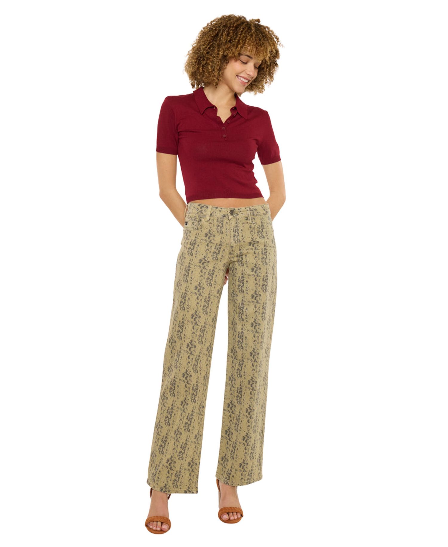 Women's Snakeskin Print Mid Rise Slim Wide-Leg Jeans