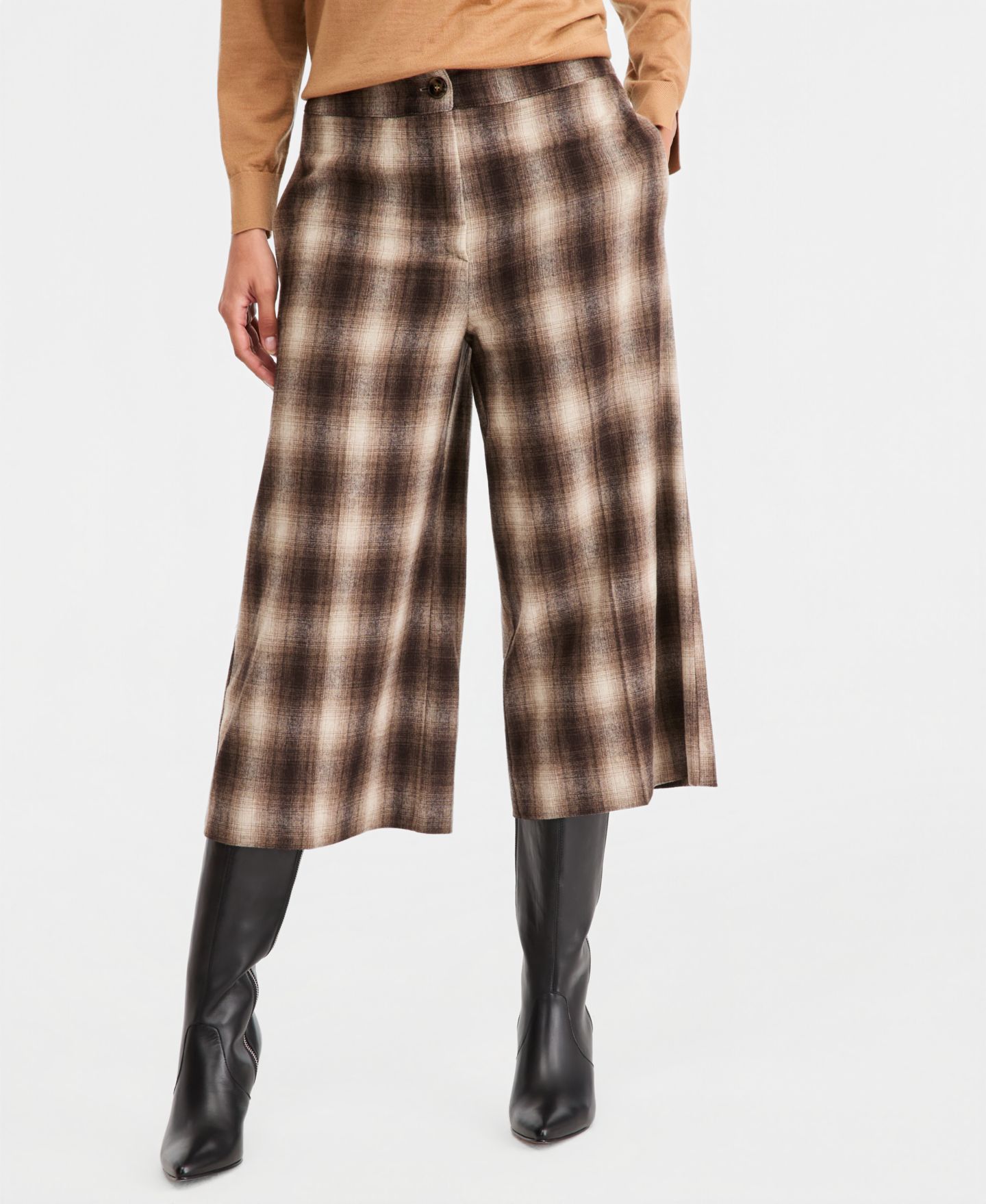 Женские брюки Emme Marella Emmferito Plaid Wide-Leg Cropped, цвет: Коричневый — фото 3