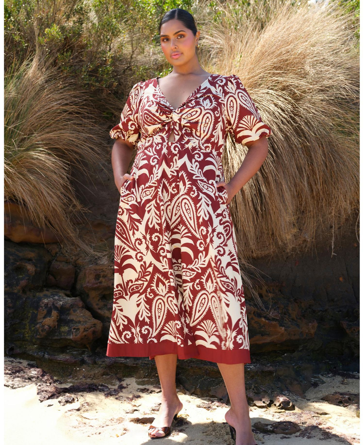 Women's Aurela Cotton Print Twist Midi Dress