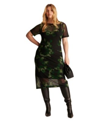 Women's Bouquet Print Bodycon Short Sleeve Mesh Dress