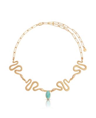 Gold-Plated Turquoise Serpentina Snake Choker Necklace