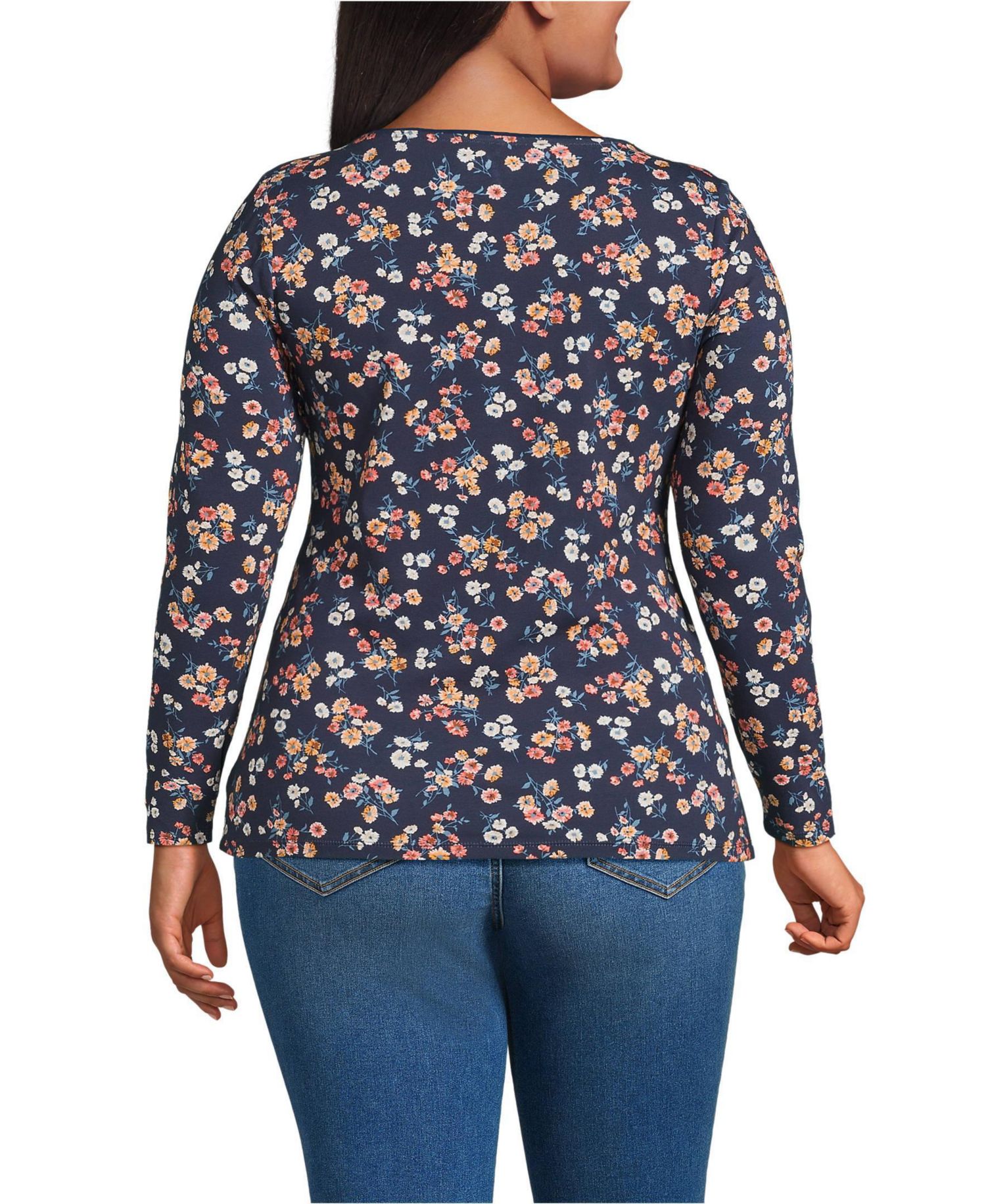Plus Size Lightweight Jersey Skimming Long Sleeve Scoop Neck T-shirt