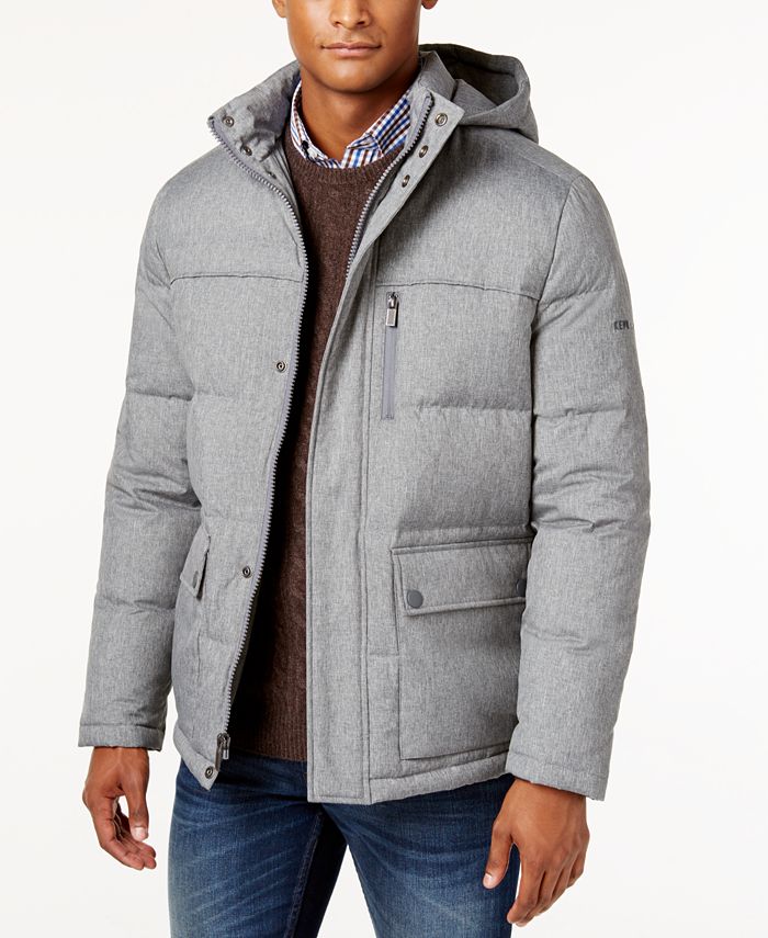 Kenneth Cole Herringbone Down Puffer Jacket with Removable Hood ...