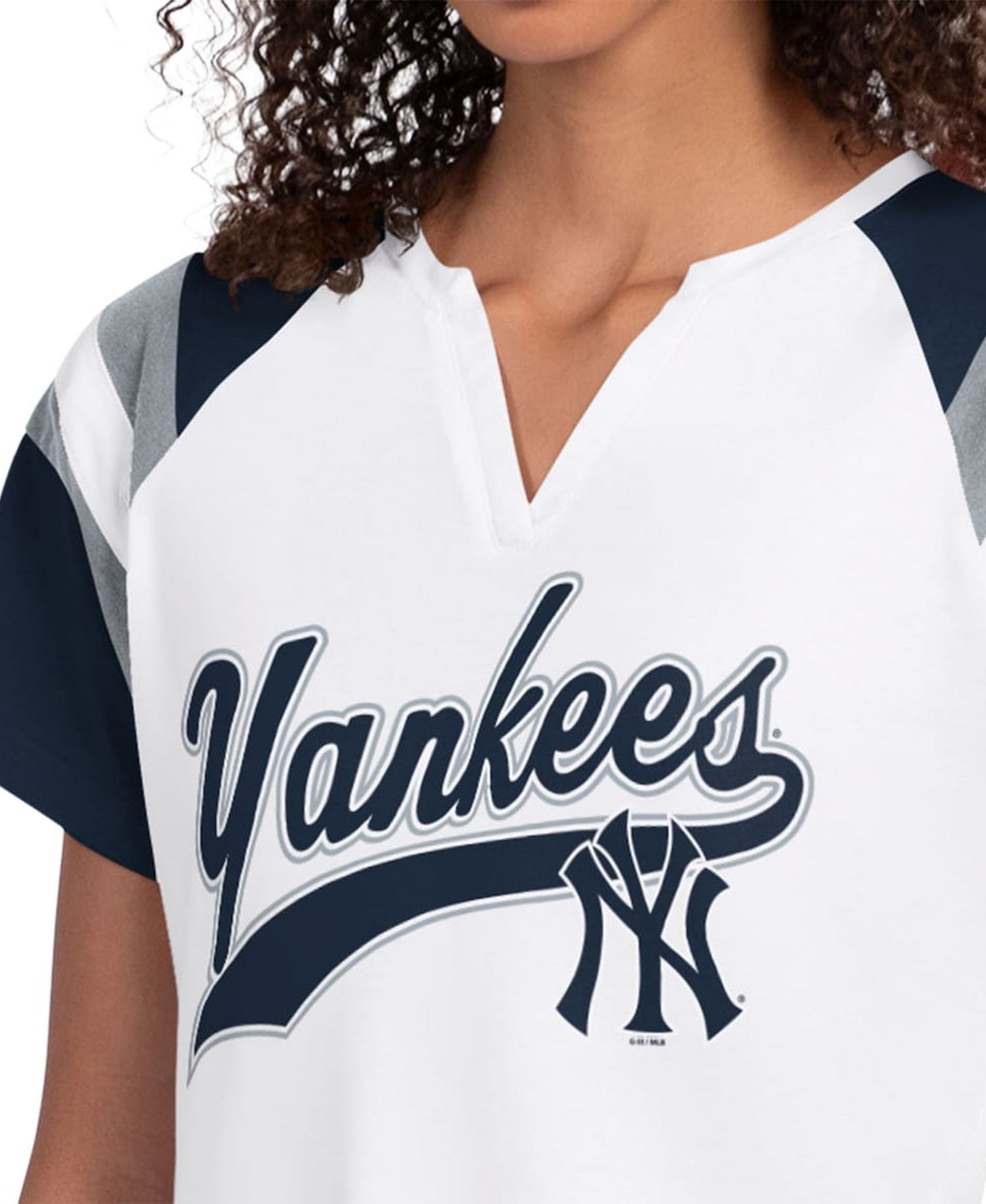 Women's White New York Yankees Game On Notch Neck Raglan T-Shirt