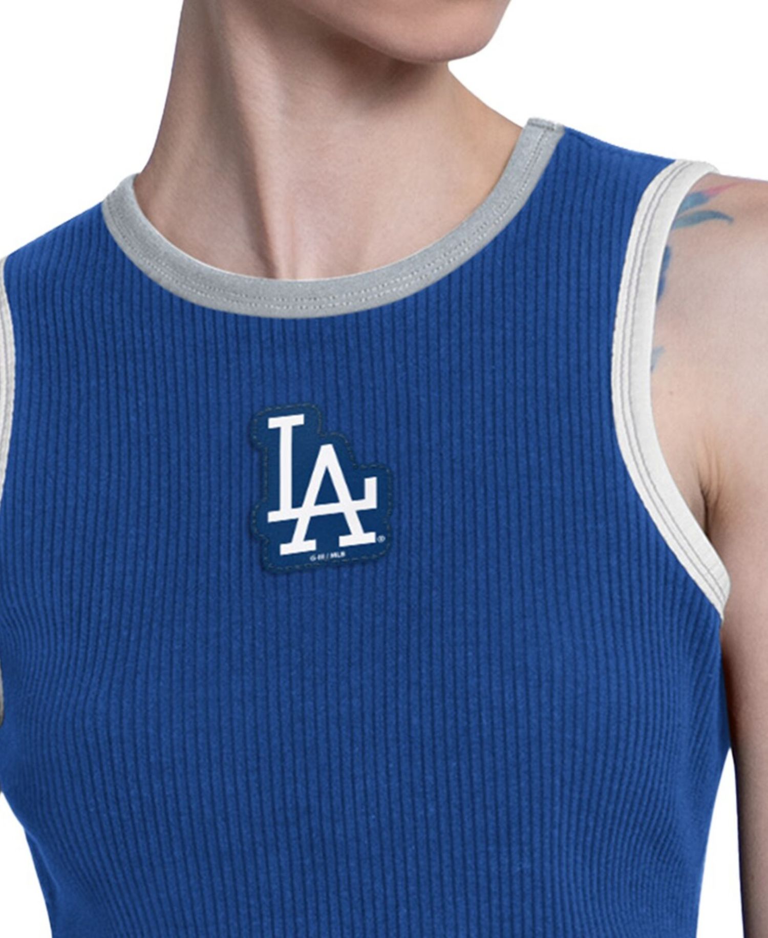Women's Royal Los Angeles Dodgers Cooperstown Play the Ball Crop Tank Top