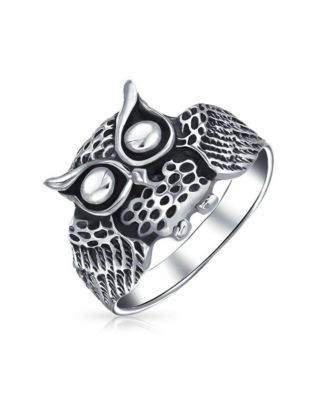 Silver Ring: Wise Bird Night Owl Band Oxidized Sterling Sterling