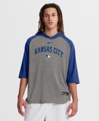 Men's Gray Kansas City Royals Authentic Collection Flux Dri-FIT Raglan 3/4-Sleeve Hooded T-Shirt