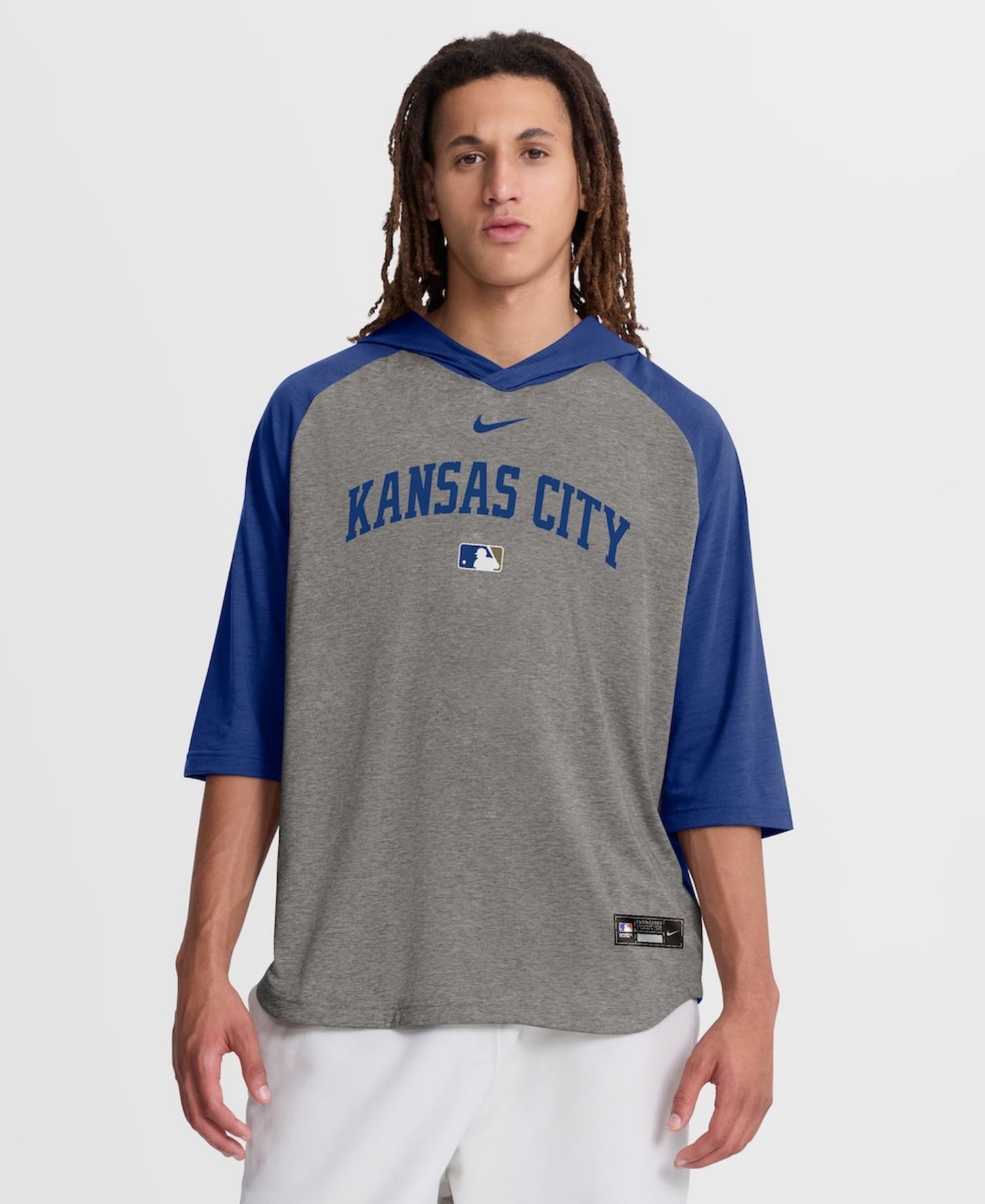 Men's Gray Kansas City Royals Authentic Collection Flux Dri-FIT Raglan 3/4-Sleeve Hooded T-Shirt