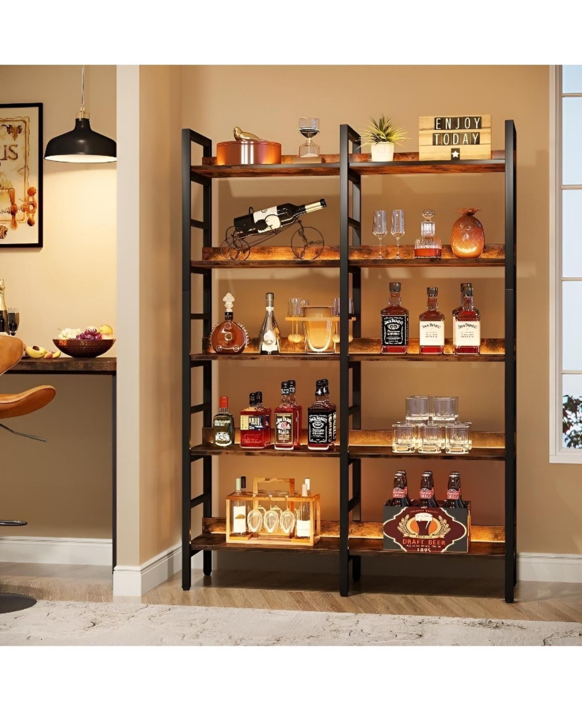Slickblue 5 Tier Double Wide Bookshelf with Open Storage Shelves