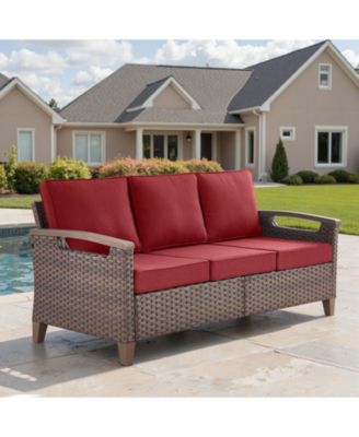 Outdoor Patio Couch Sofa, All Weather Wicker 3 Seater Couch, Outdoor Seating Patio Furniture Sofa with Olefin Cushion